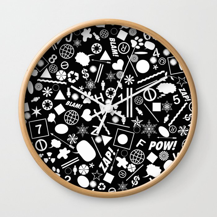 Bits And Pieces In Black And White Wall Clock