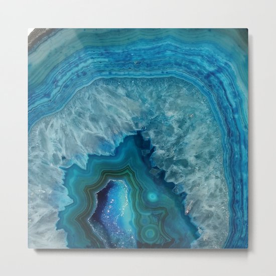 Blue faux druse crystal quartz gem gemstone geode mineral stone science specimen photograph hipster Metal Print