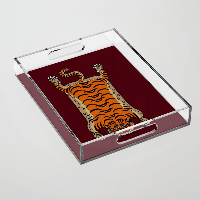 TIBETAN TIGER RUG-maroon Acrylic Tray