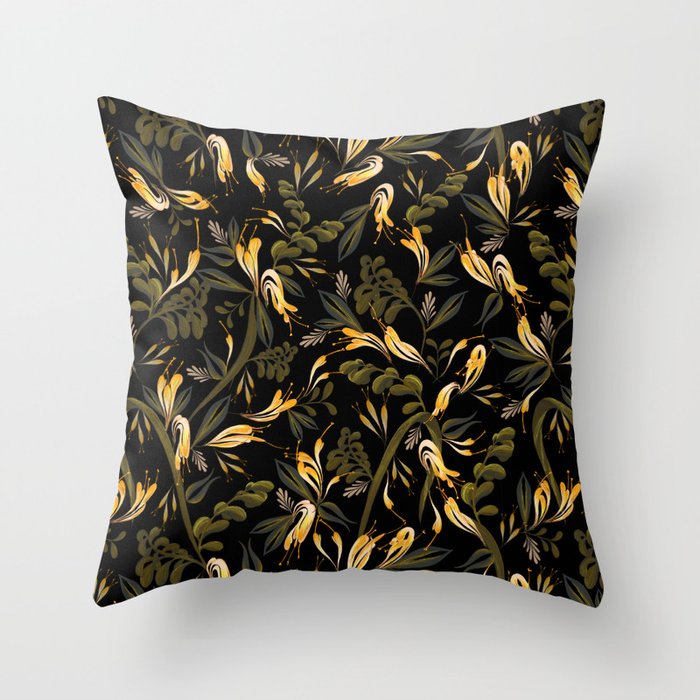 Golden Floral Garden Throw Pillow