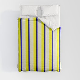[ Thumbnail: Yellow, Beige, Blue, and Black Colored Lines Pattern Comforter ]