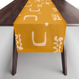 Organic Hieroglyph Abstract Pattern in Ochre Mustard Gold and Buff Table Runner