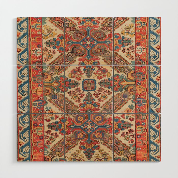 Antique Seikhur San Andrea Cross Pattern Kuba Carpet Vintage Caucasus Persian Rug Wood Wall Art