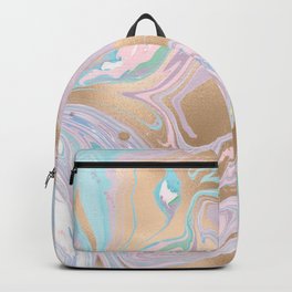 Abstract gold pastel teal pink blue chic marble Backpack