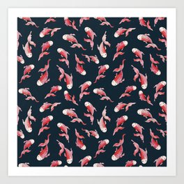 Digital painting of Koi fishes in dark spotty background Art Print