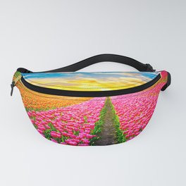 Sunset Tulip Field - Oil painting - Landscape Fanny Pack
