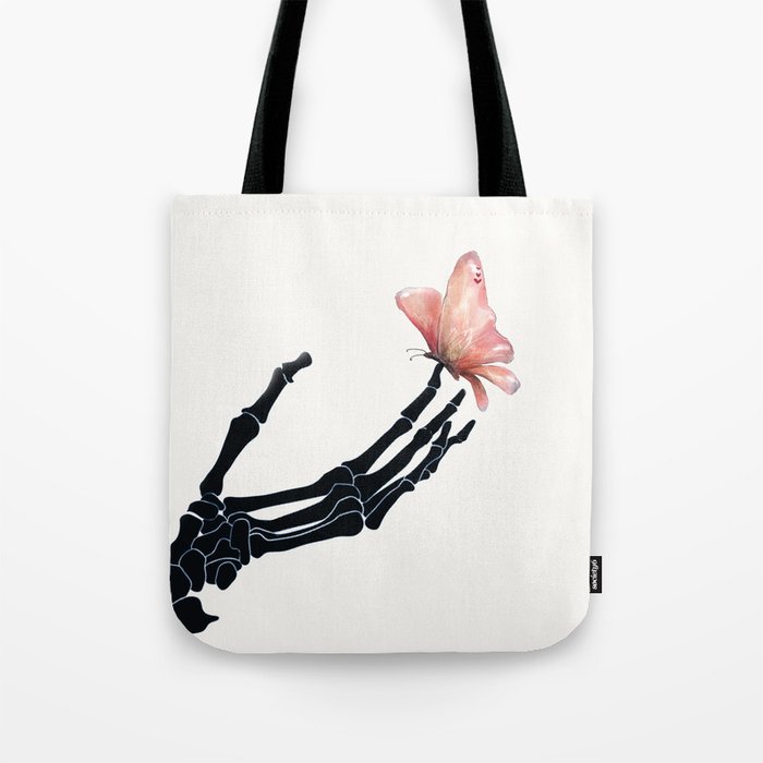 Butterfly on Skeleton Hand Tote Bag