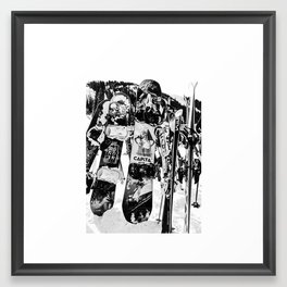 Snowboard Season in Black and White Framed Art Print