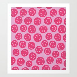 Hot Pink Smiley Faces Art Print
