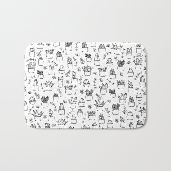 Potted Plants Pattern (Black on White) Bath Mat