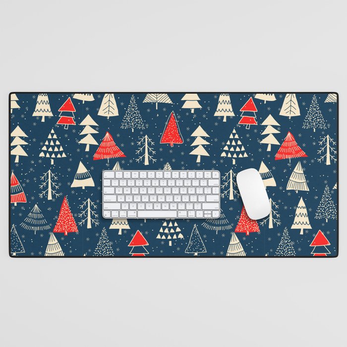 Doodles Christmas trees seamless pattern Desk Mat