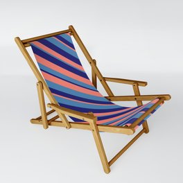 [ Thumbnail: Blue, Midnight Blue, and Salmon Colored Stripes Pattern Sling Chair ]