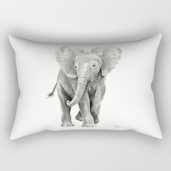 Baby Elephant Watercolor Rectangular Pillow