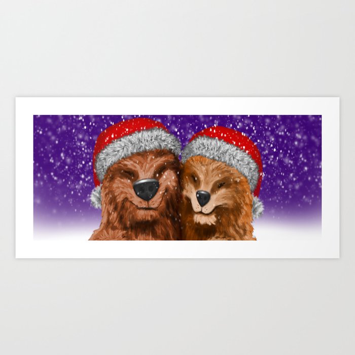 Christmas bear hug Art Print