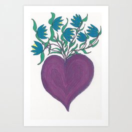 Magic Purple Heart Art Print | Illustration, Flowers, Painting, Glitter, Plant, Ink, Heart, Other, Acrylic, Abstract 