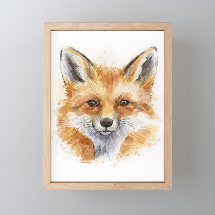 Fox Watercolor Portrait Framed Mini Art Print