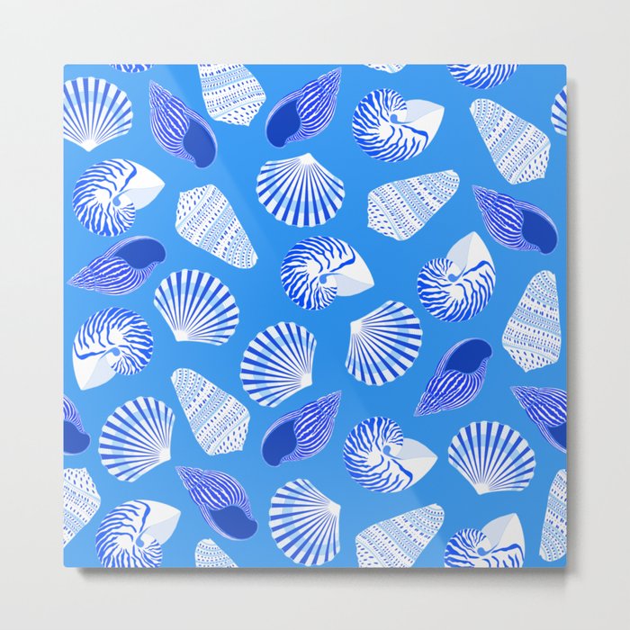 Mix Shell Pattern on Blue Background Metal Print