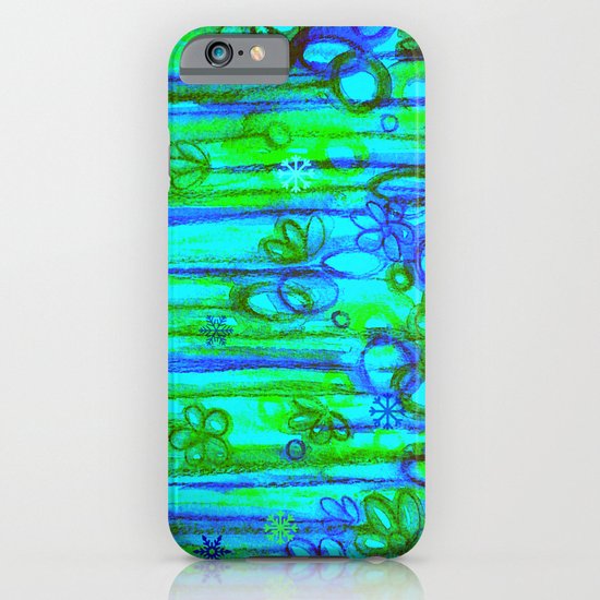 WINTER GARDEN -Bright Blue Green Neon Snowflake Floral Abstract Watercolor Painting and Digital Art iPhone & iPod Case