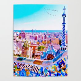 Park Guell Watercolor painting Poster