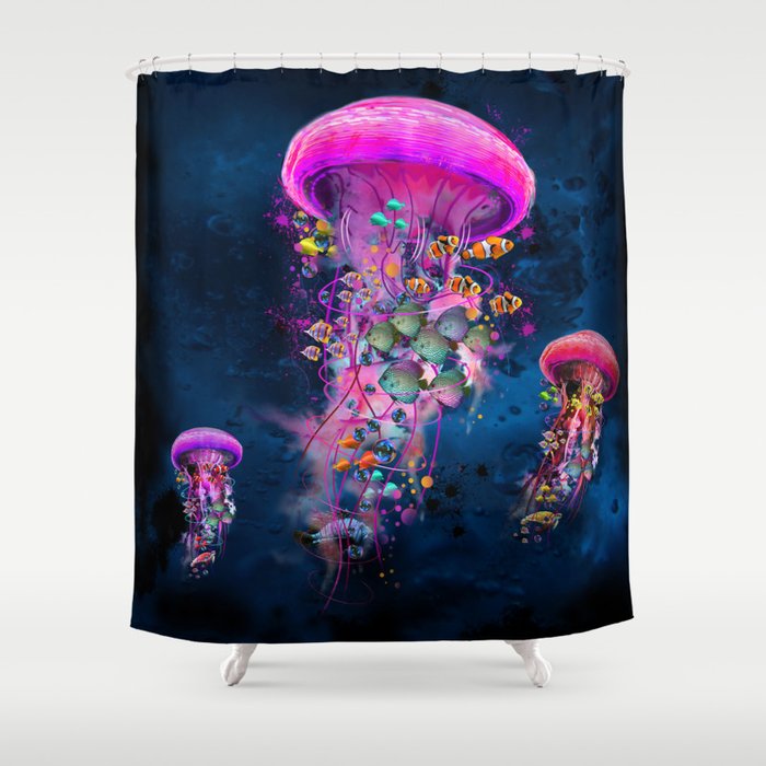 Floating Electric Jellyfish Worlds Shower Curtain