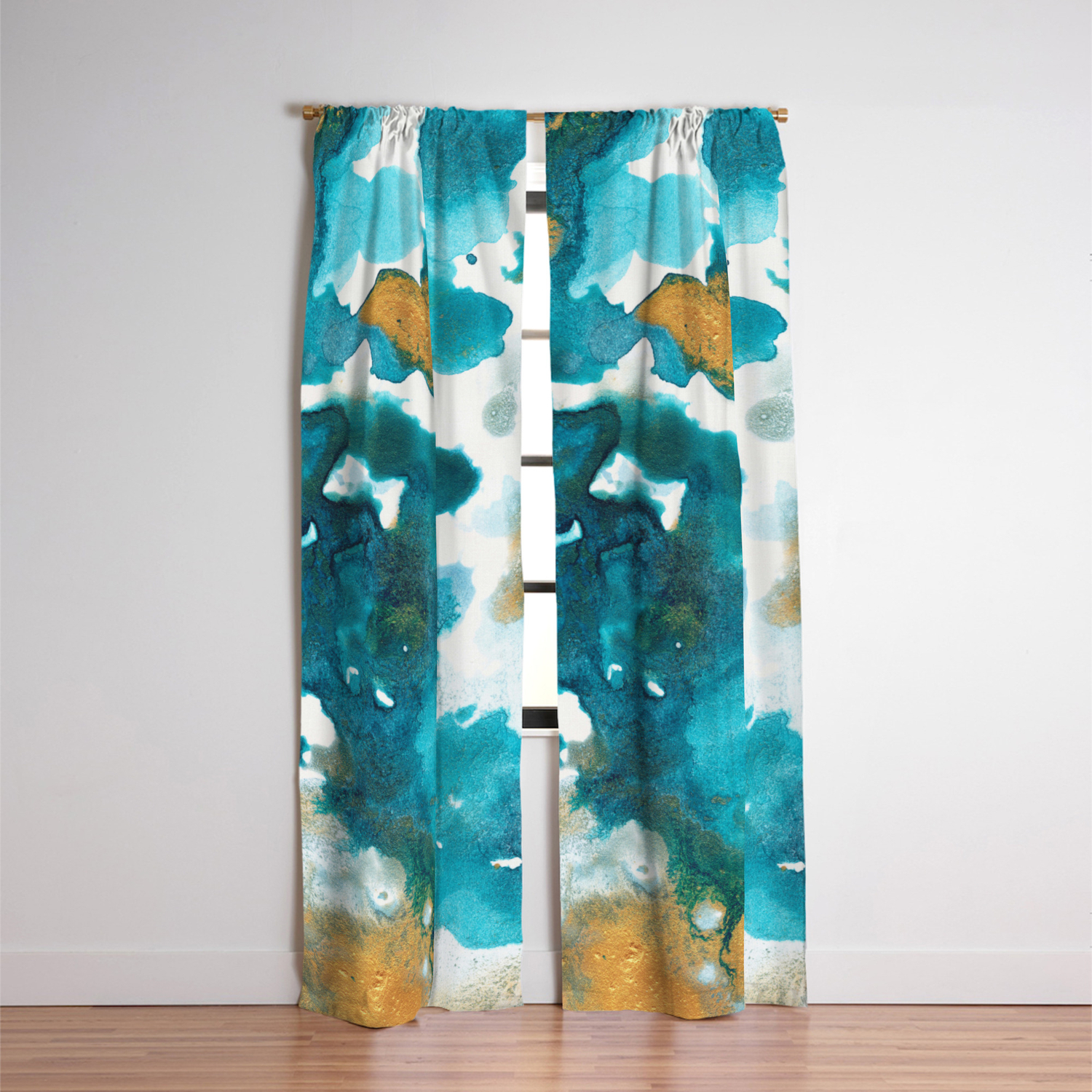 Aqua Teal Gold Abstract Painting 1 Ink Decor Art Society6
