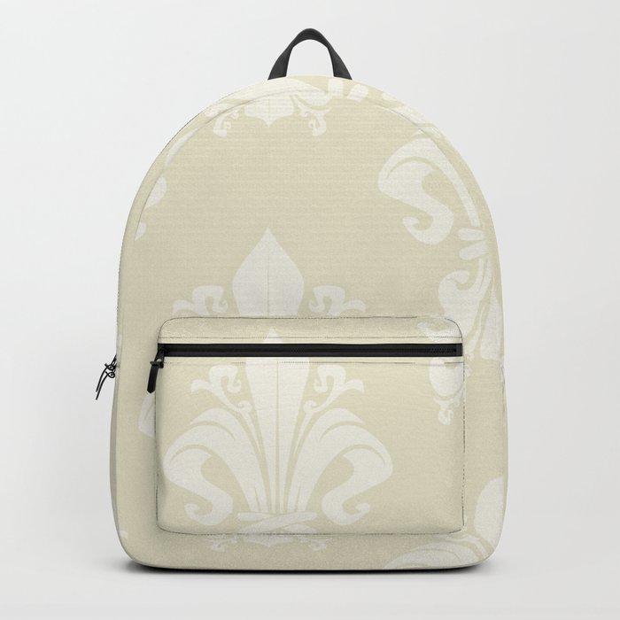 Vintage White Fleur-de-lys Symbol  Victorian Pattern on Light Beige Backpack