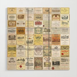 Famous French wine labels collage: vintages from Bordeaux/Rhone Wood Wall Art