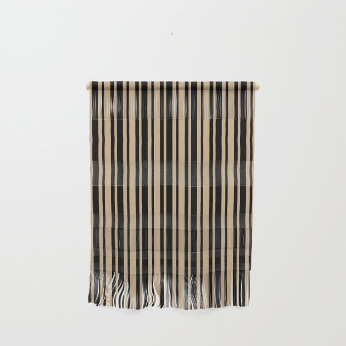 Tan Brown and Black Vertical Var Size Stripes Wall Hanging