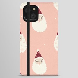 Santa Claus on Pink Background Christmas Pattern iPhone Wallet Case