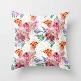  Major Mitchell Pink Cockatoo Protea Pattern - Spring Palette Throw Pillow