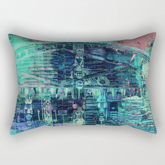 Totem Cabin Abstract - Teal Rectangular Pillow