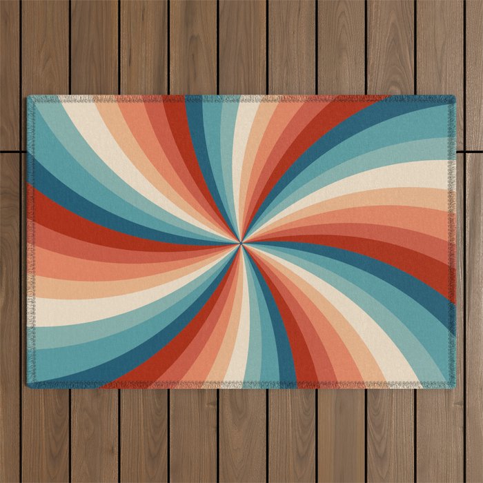 Colorful retro style sun rays Outdoor Rug