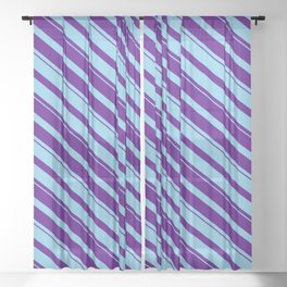 [ Thumbnail: Sky Blue & Indigo Colored Striped Pattern Sheer Curtain ]