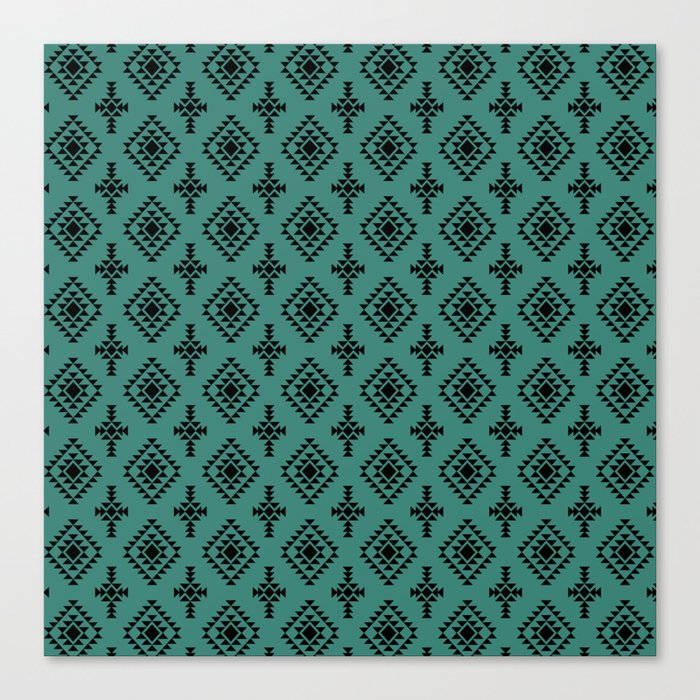 Green Blue and Black Native American Tribal Pattern Canvas Print