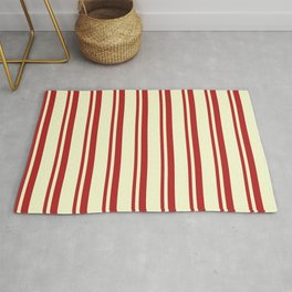 [ Thumbnail: Red & Light Yellow Colored Stripes/Lines Pattern Rug ]