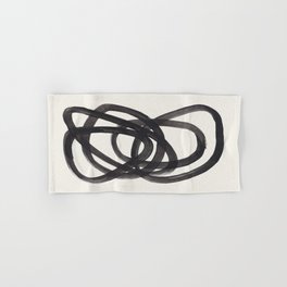 Mid Century Modern Minimalist Abstract Art Brush Strokes Black & White Ink Art Spiral Circles Hand & Bath Towel