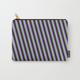 [ Thumbnail: Dark Orchid, Light Blue, Green, and Black Colored Lines Pattern Carry-All Pouch ]