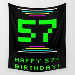 [ Thumbnail: 57th Birthday - Nerdy Geeky Pixelated 8-Bit Computing Graphics Inspired Look Wall Tapestry ]