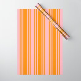 [ Thumbnail: Light Pink and Dark Orange Colored Pattern of Stripes Wrapping Paper ]