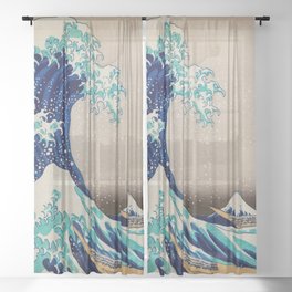 Great Wave 19th Century Vintage Japanese Art Sheer Curtain