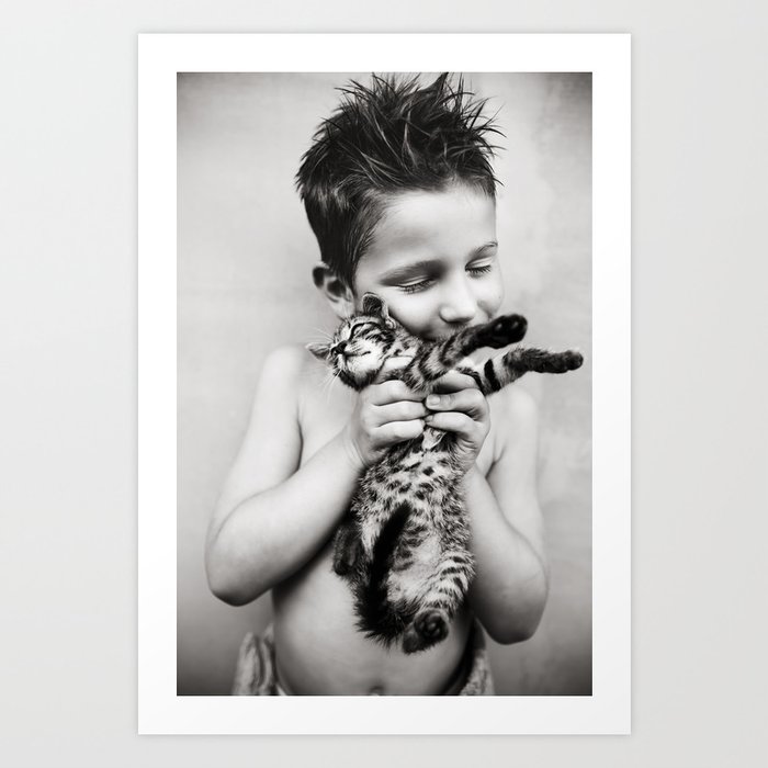 Boy and his cat Art Print