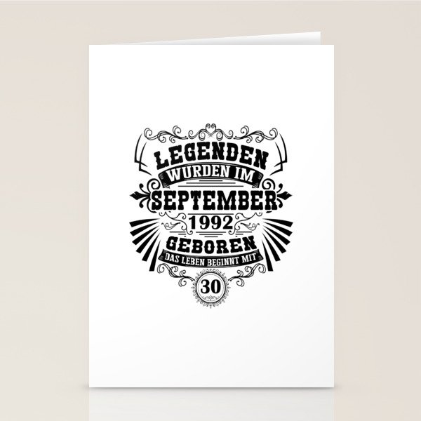 Lustige Sprüche zum 30. Geburtstag September 1992 Stationery Cards by