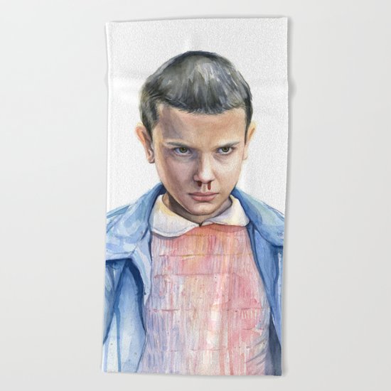 Eleven Stranger Things Watercolor Portrait Beach Towel