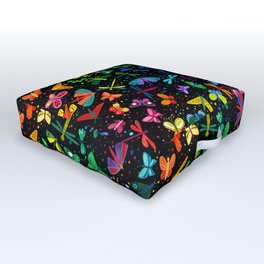 Rainbow Watercolor Butterflies Black Outdoor Floor Cushion