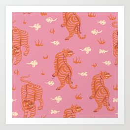 Oriental pink tigers Art Print