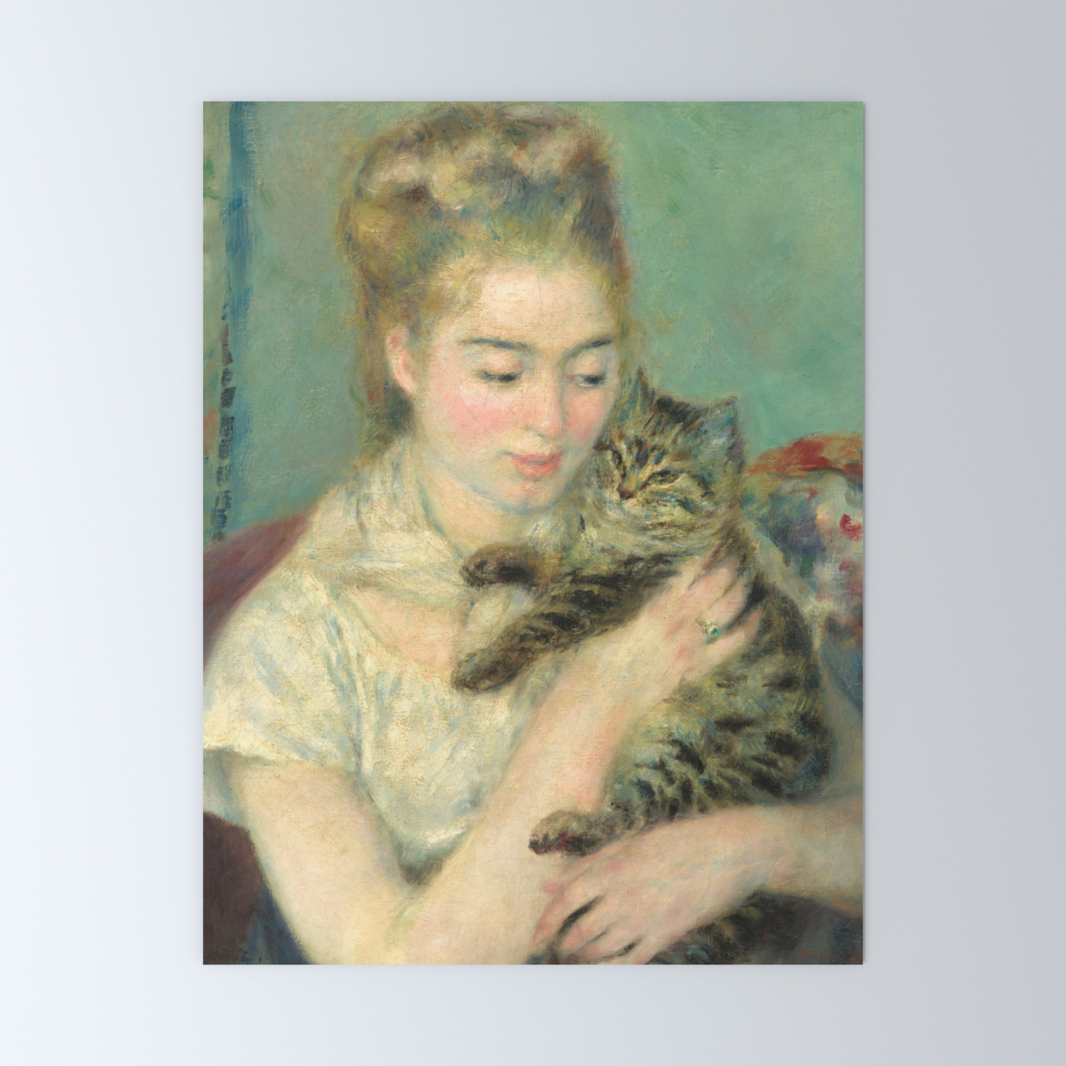 Woman With A Cat Oil Painting By Auguste Renoir Mini Art Print By