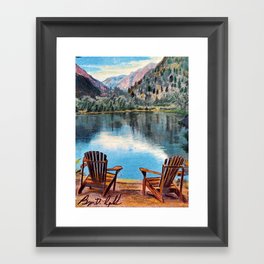 'Sit & Breathe' Adirondack Chair Original Art - Mountain Lake Wall Decor Framed Art Print