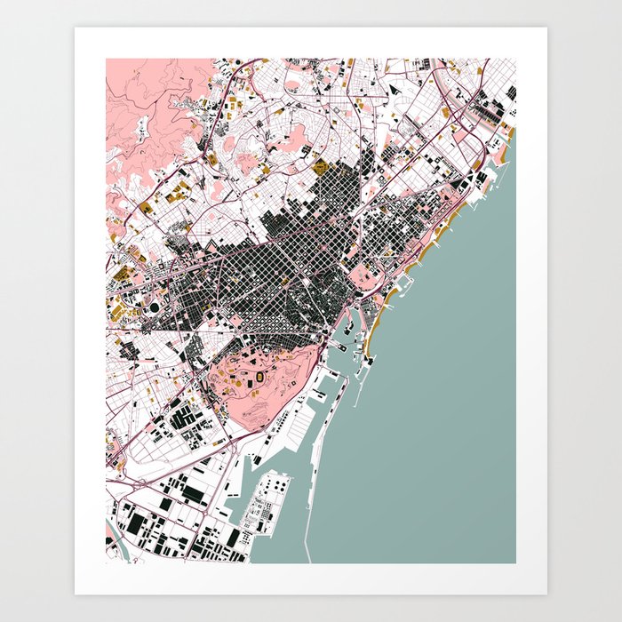 BARCELONA map Art Print by in_a_mar | Society6