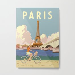 Paris Metal Print | France, Happy, Drawing, Eiffeltower, Vintage, Girl, Retro, Digital, Summer, Adventure 