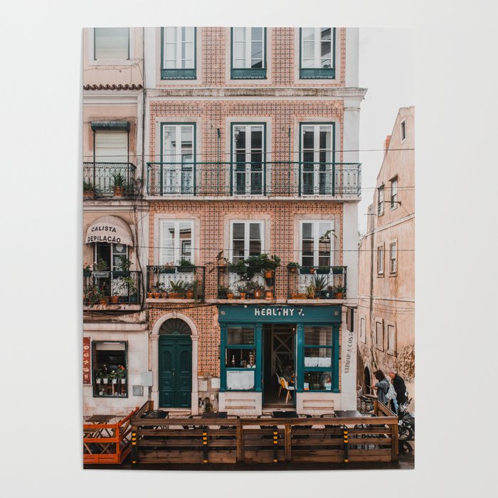 Café in the streets of Lisbon, Portugal | Street travel photography poster Poster